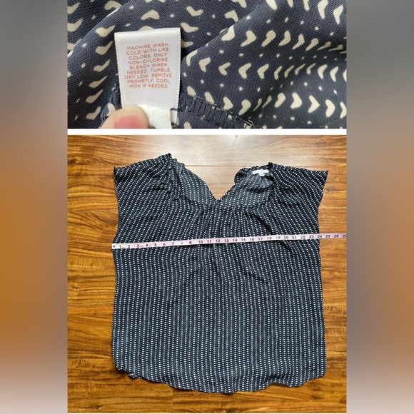 LC Lauren Conrad Blue Cream Mini Hearts Boxy Flowy Silky Blouse Size XL - Picture 7 of 8